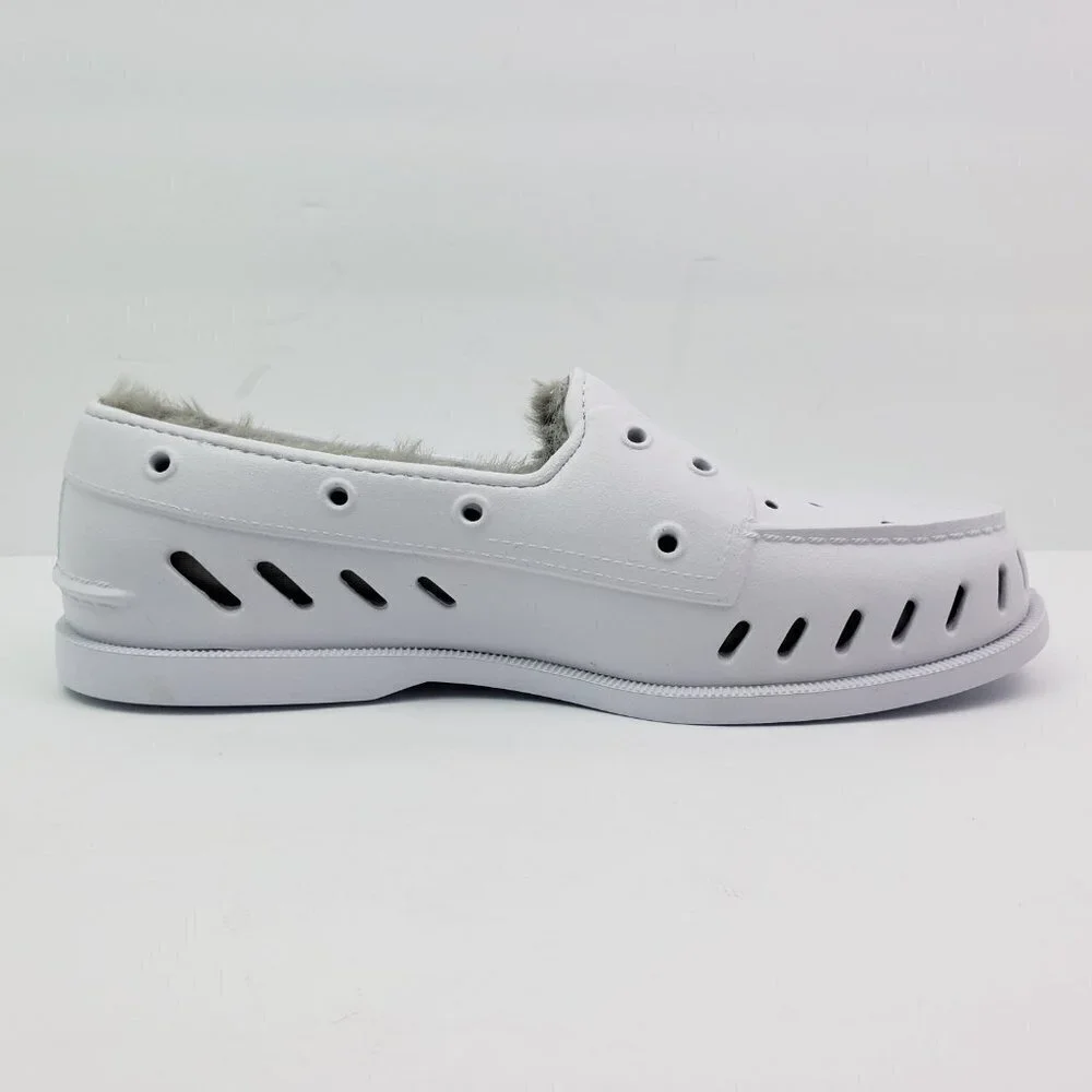 NEW Sperry A/O Float Cozy Mens Size 10 White Slip On Faux Fur Inside Boat Shoes